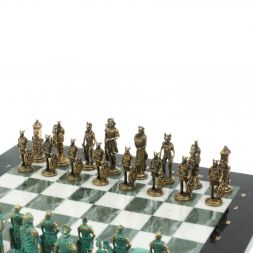 Шахматы &amp;quot;Римляне против Галлов&amp;quot; фигуры бронза / патина 36х36 см мрамор змеевик