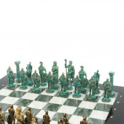 Шахматы &amp;quot;Римляне против Галлов&amp;quot; фигуры бронза / патина 36х36 см мрамор змеевик