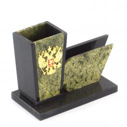 Карандашница с визитницей &amp;quot;Герб&amp;quot; змеевик