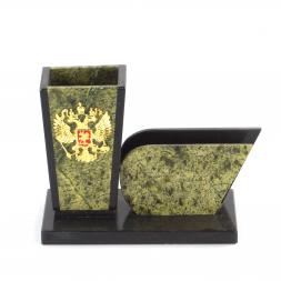 Карандашница с визитницей &amp;quot;Герб&amp;quot; змеевик