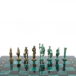 Шахматы &amp;quot;Римляне против Галлов&amp;quot; фигуры бронза / патина 36х36 см змеевик