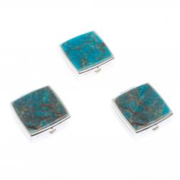 Таблетница на 2 отсека камень голубой апатит цвет серебро