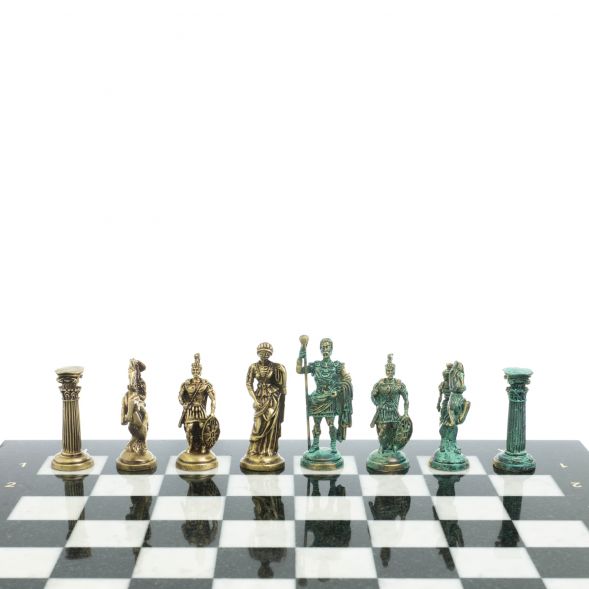 Шахматы &amp;quot;Римские войны&amp;quot; фигуры бронза / патина 44х44 см мрамор 128378