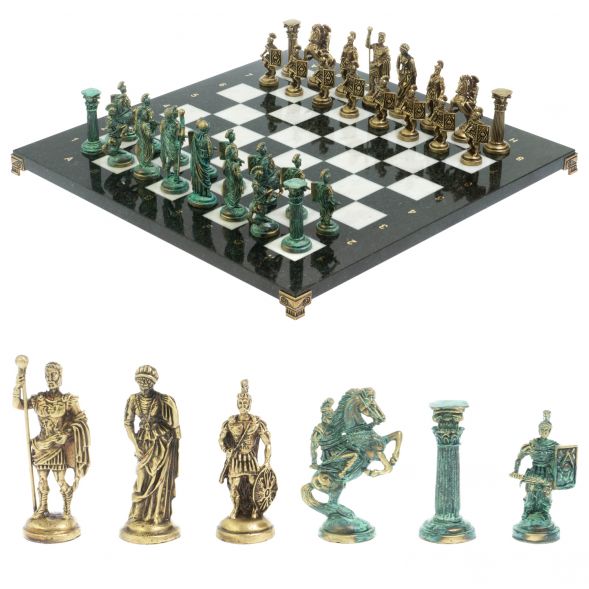 Шахматы &amp;quot;Римские войны&amp;quot; фигуры бронза / патина 44х44 см мрамор 128378