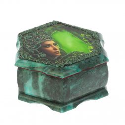 Каменная шкатулка "Хозяйка медной горы" змеевик 14х12,5х7 см