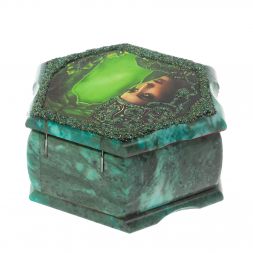 Каменная шкатулка "Хозяйка медной горы" змеевик 14х12,5х7 см