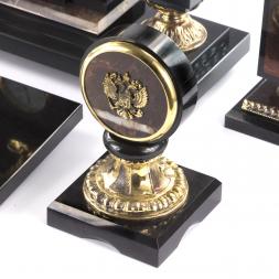 Письменный набор в подарок руководителю "Двуглавый орел" камень яшма бронза