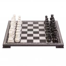 Шахматы с гравировкой "Греческий орнамент" мрамор гранит доска 40х40см