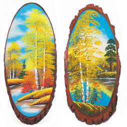 Панно на срезе дерева &amp;quot;Осень&amp;quot; 90-95 см каменная крошка