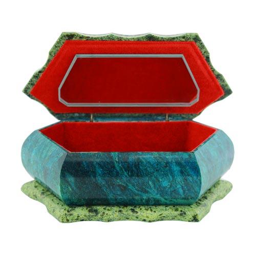 Шкатулка шестигранная большая камень змеевик 16х10х8 см 112044