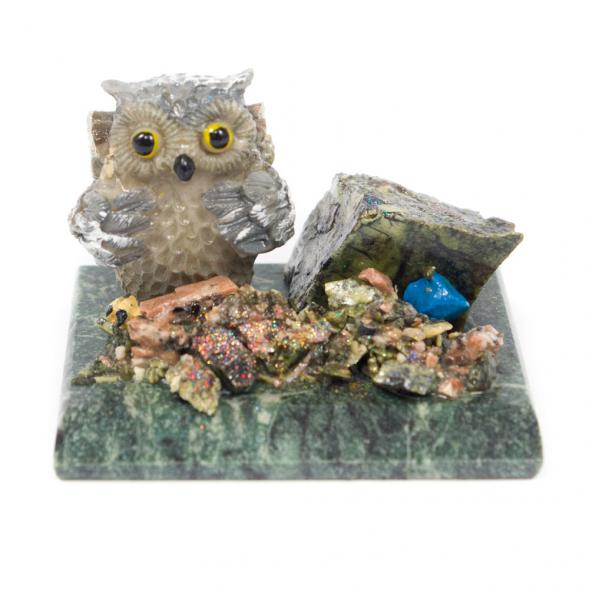 Сувенир &amp;quot;Филин с дровами&amp;quot; из змеевика 116542