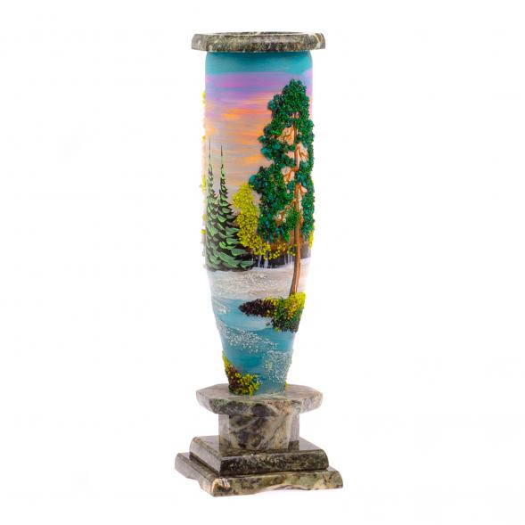 Каменная ваза с рисунком &amp;quot;Весенний пейзаж&amp;quot; 8х8х27см 123978